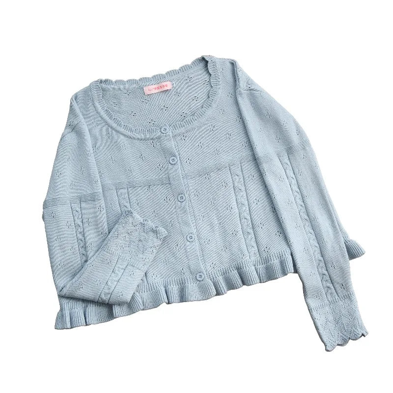 UZSCCN Lolita Cardigan O-Ausschnitt Rüschen - Größe Regular, Strickgewicht Mittel, Regular Fit