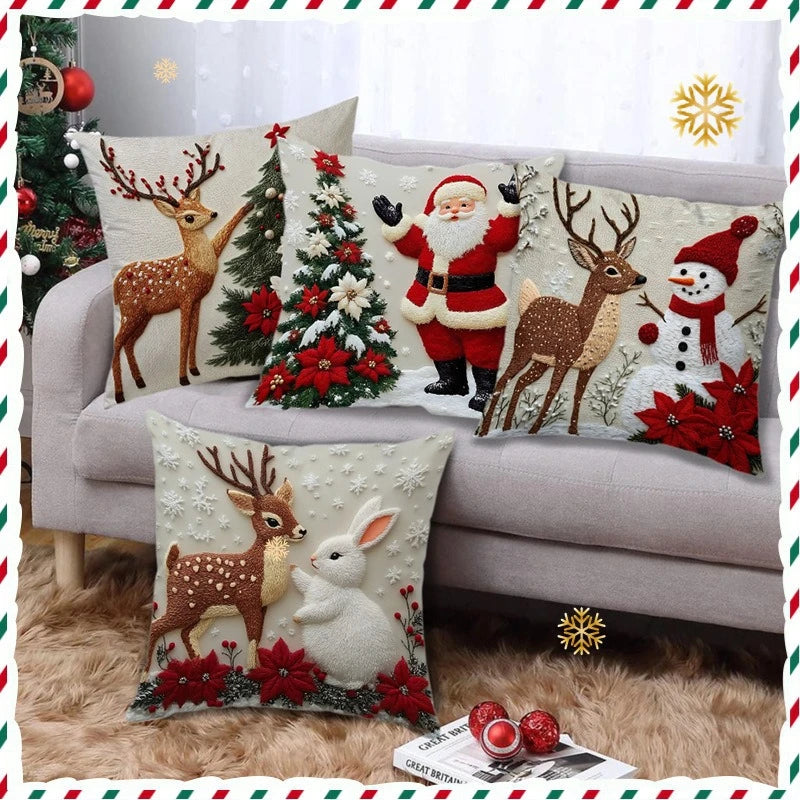 Christmas Pillowcase With Festive Atmosphere Sofa Cushion Cover Cartoon Decoration Flax Christmas Pillow Cover Household Goods