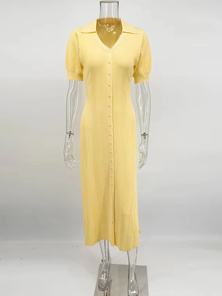 Tornova Lang Strickkleid Puffärmel - Größe Einheitsgröße, Material Polyester Spandex, Knöchel-Länge