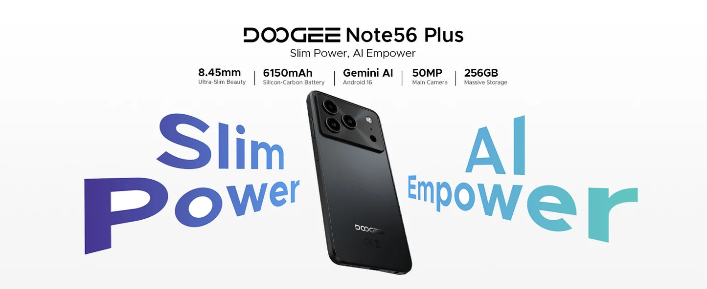 DOOGEE Note56 Plus Großer Akku - 6150mAh, 18W, 163,8x75,8x8,45mm