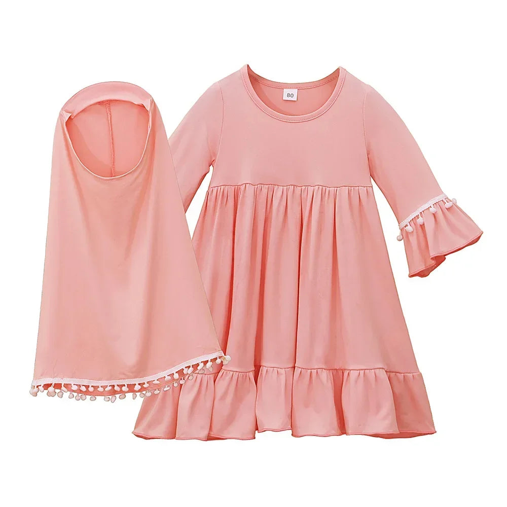 Henan EHF046 Mädchen Hijab Set Überkopf Schal - 2 Stk 110