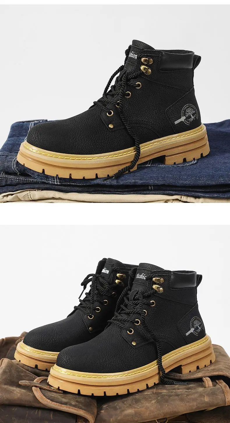 DUTRIEUX Lederstiefel Bequeme Plattform - Größe EU 42-46, EVA-Innenbett, Rutschfeste PU-Sohle