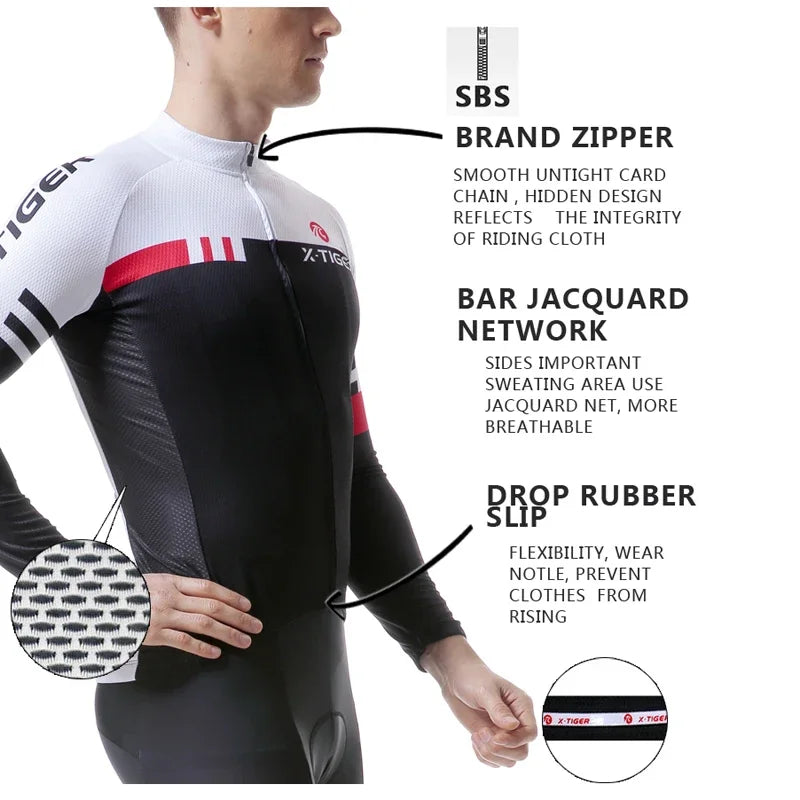 X-TIGER Top Qualität Radfahren Trikot 2025: Langarm MTB Fahrrad Polyester - Berg Fahrrad Sportbekleidung Atmungsaktiv Schnell Trocknend Schweißabweisend Taschen