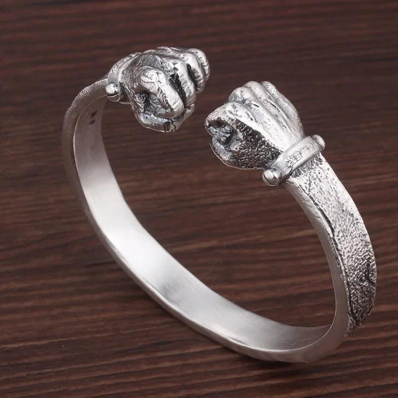 Masculine Fist Shaped Bracelet for Mens Vintage Solid 925 Silver Bangles Classic Jewelry