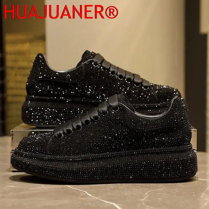 New Brand Women Fashion Casual Glitter Sparkling Sneakers Women Encrusted Lace Up Shoes White Sole Fashion Street Sneakers Shiny