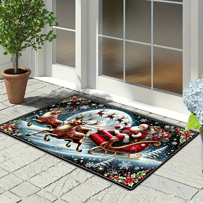 1PC Christmas Decorations Santa Claus and Reindeer Mat Mat Suitable for Home Entrance, Kitchen, Living Room, Bedroom