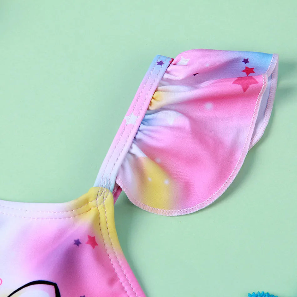 Mädchen-Badeanzug 2025: Einhorn Kinder Bademode Rüschen Strand Schwimmanzug - 2-teiliges Set Baby Geburtstag Badebekleidung 3-8 Jahre