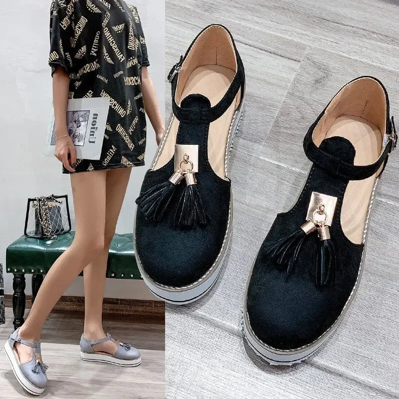 Women's Sandals Summer 2025 Casual Flat Platform Heel Tassel Buckle Strap Female Sandals Platform Vulcanized Shoes for Women New