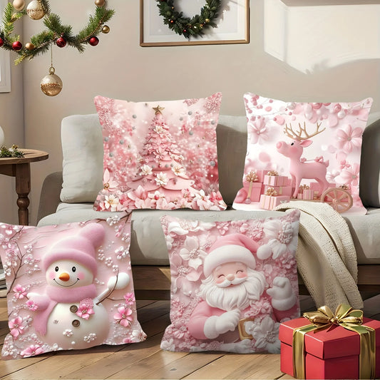 Machine Washable Christmas Pillow Covers with Zippers - Modern Style Decorative Pillowcases (18 Inches)