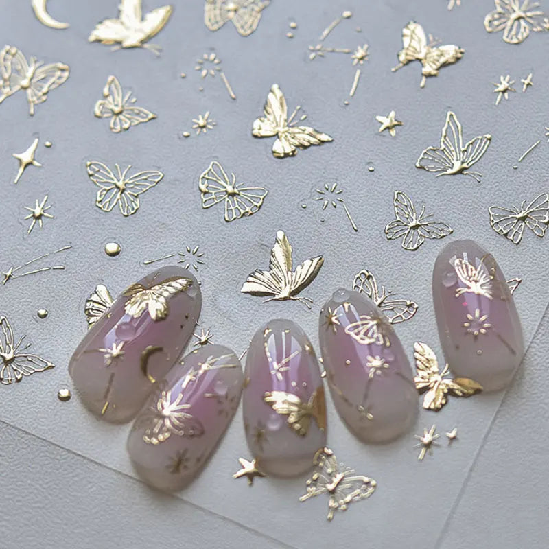 Golden Nail Art Stickers Butterfly Moon Star Series DIY High Quality Bronzing Nail Foil Manicure Decal Decoration Nail Stickers