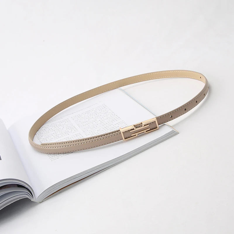Leather Thin Belt For Women Personalized New Fashion Metal Buckle Waist Strap Female Jeans Dress Trouser Decorative Waistband