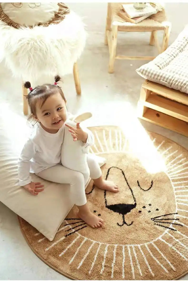 Photography Props Cartoon Round Shape Mat for Children Kid Play Pad Round Carpet Lion Playmat Living Room Carpet Rug for Bedroom