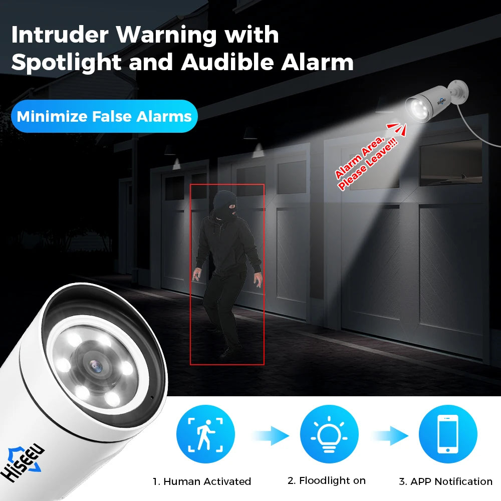 Hiseeu 4K 8MP POE Security IP Camera System Waterproof Full Color AI Face Detection 4CH NVR H.265 Surveillance CCTV Cameras Kit