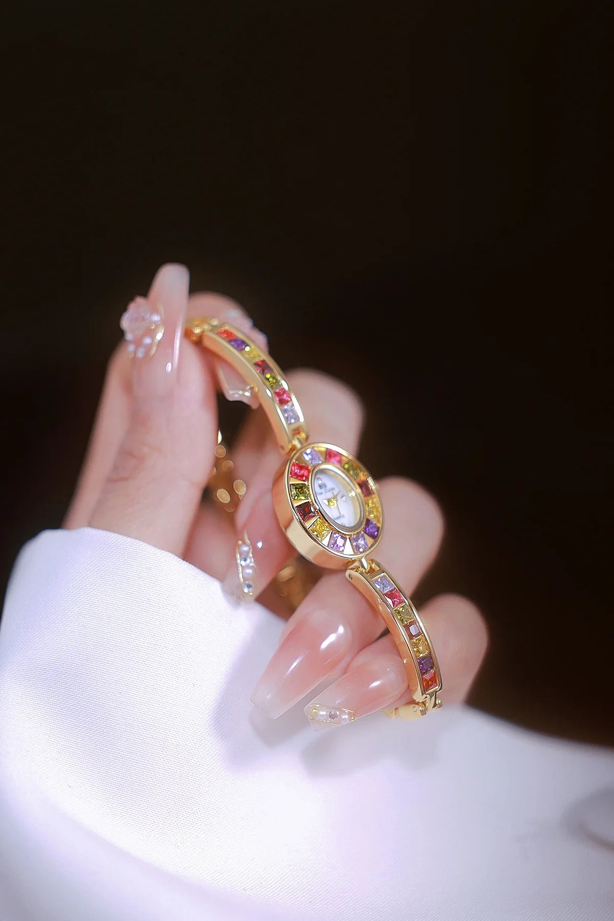 Womens Watch Luxury Fashion Quartz Wristwatches Colored Rhinestone Small Silver Bracelet Watches For Women Gifts