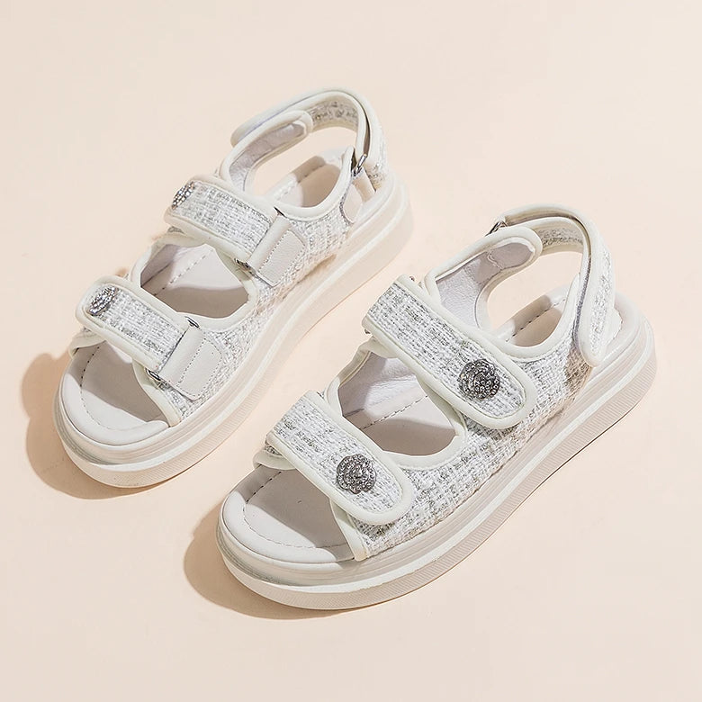 Luxury Woman Sandals Ladies Elegant Medium Heel Women's Shoes Flats Summer Platform Sandals Women 2025 New Designer Shoes Girls