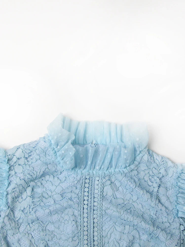 TWOTWINSTYLE Elegant Dresses For Women Stand Collar Long Sleeve High Waist Embroidery Slim Dress Female Fashion Clothing 2023