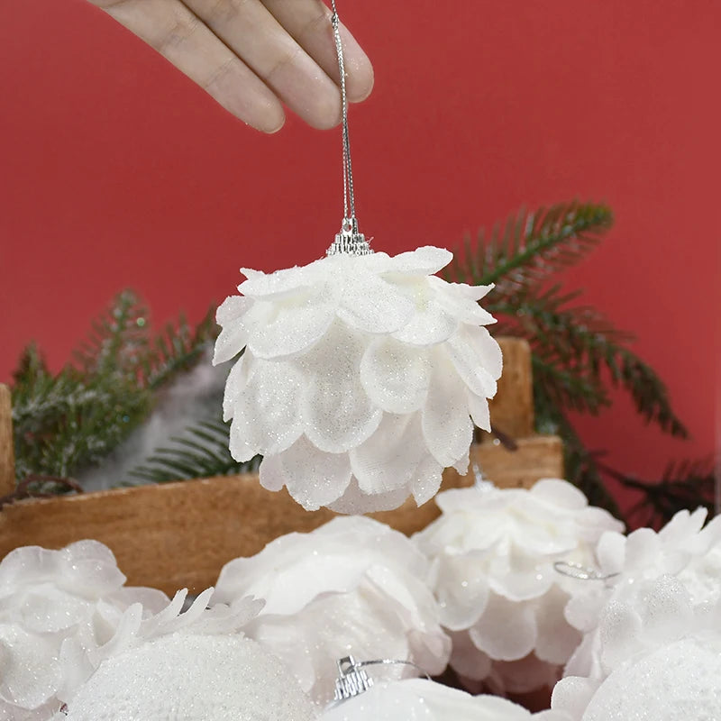 Choice Blumenförmige Weihnachtskugeln - 3 Stück, Weiß, Ca. 4 cm