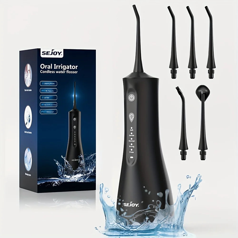Sejoy Water Dental Flosser For Teeth Cleaning, Cordless Portable Oral Irrigator Rechargeable Powerful Water Teeth Cleaning