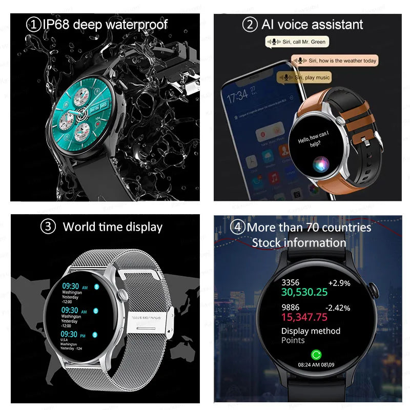 NFC Smartwatch AMOLED HD GPS - 220–300 mAh, 1,43 Zoll Display, 5 Tage Akku