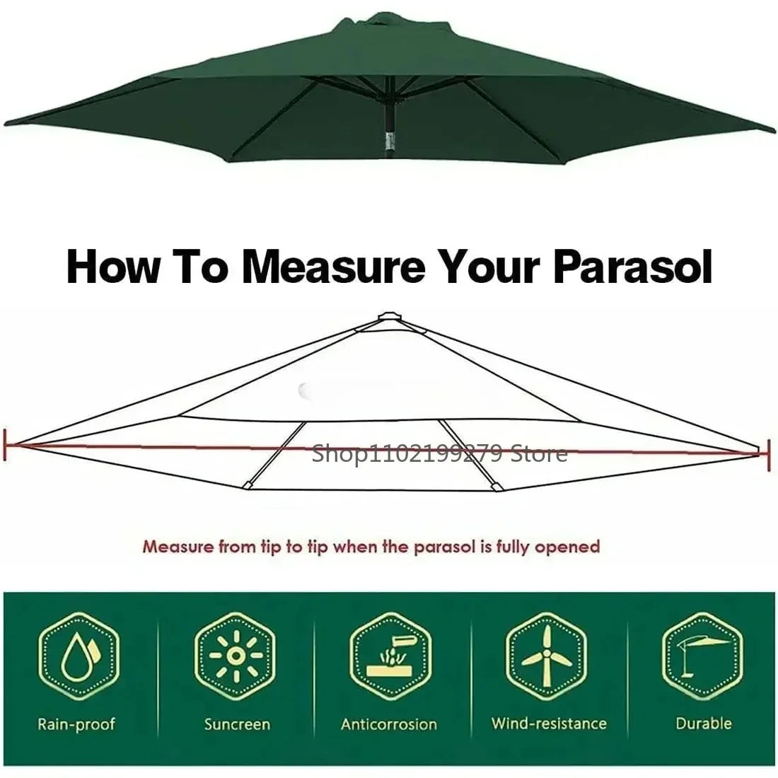Sonnenschirm-Bezug 2025: 2/2.7/3m UV-Schutz Parasol Sonnenschutz Schirm-Bezug - Wasserdicht Garten Strand Ersatzbezug 6/8 Streben