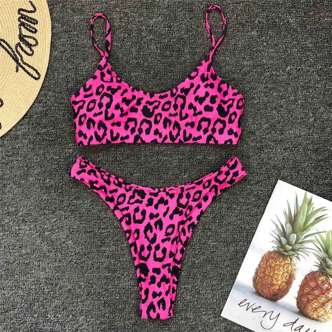 14 Farben S-XL Elegant Leopard Bikini: Varleinsar Wire-Free Low Waist Brasilianischer - Zweiteilig Beach Style Polsterung Leopard-Muster