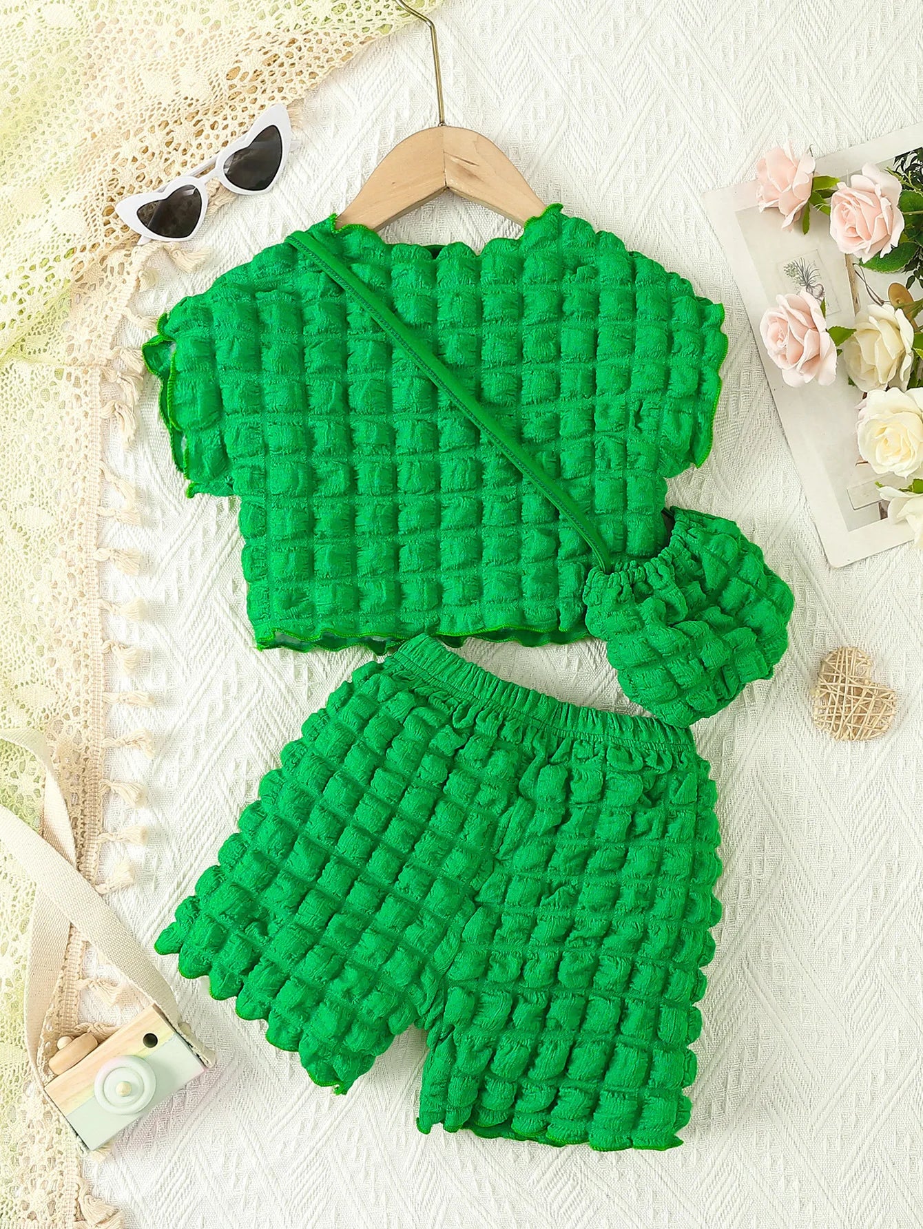 Kids Clothes Girls Outfit Sets Short Sleeve Top & Cute Shorts 3 Pcs Set Holiday Summer Baby Girl's Suit For 3 4 5 6 7 8 Years