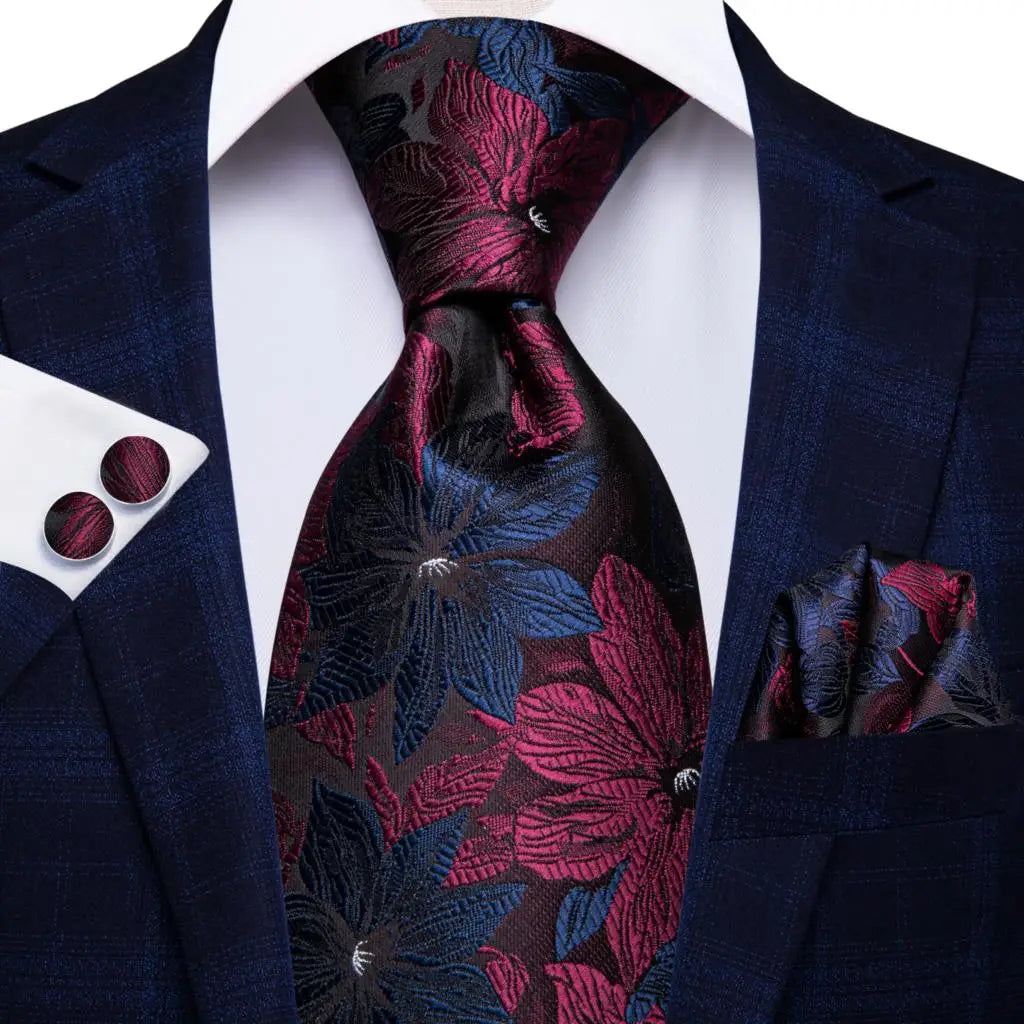 Hi-Tie Seiden-Herren-Krawatten-Set Blumenmuster Gelb Gold Krawatten und Taschentücher Manschettenknöpfe-Set Herren-Hochzeits-Party-Anzug-Mode-Halskrawatte C-3053