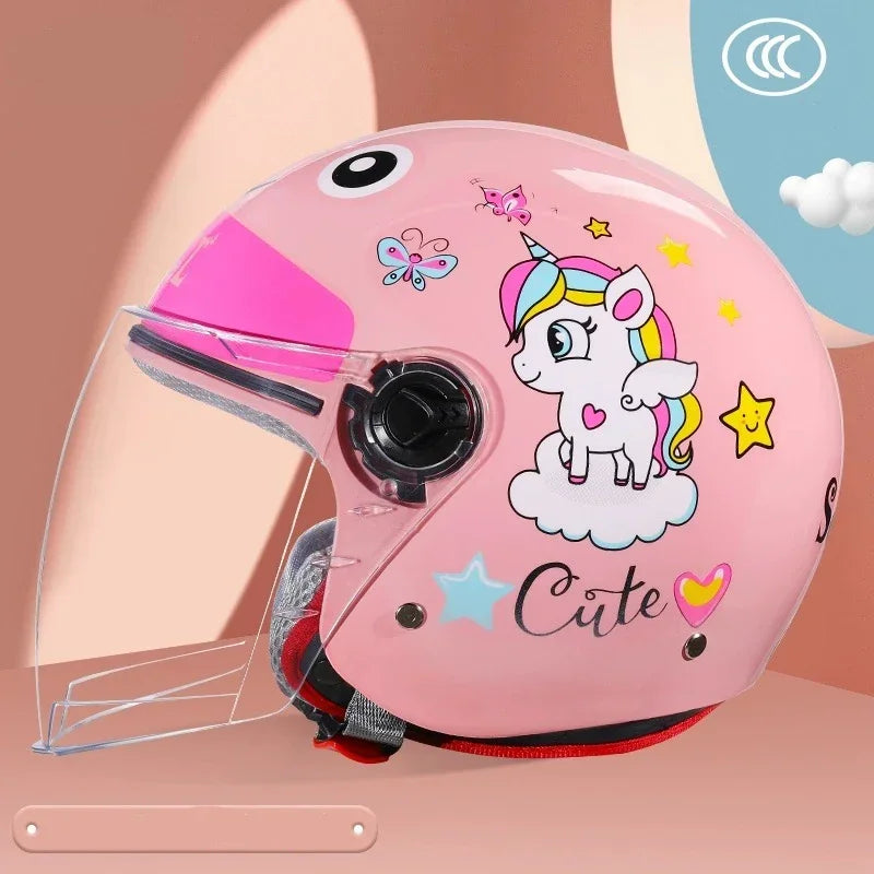 Children Cartoon Cute four seasons Motorcycle helmets Open face electric car bike child helmet for kids boy girl unicorn DOT