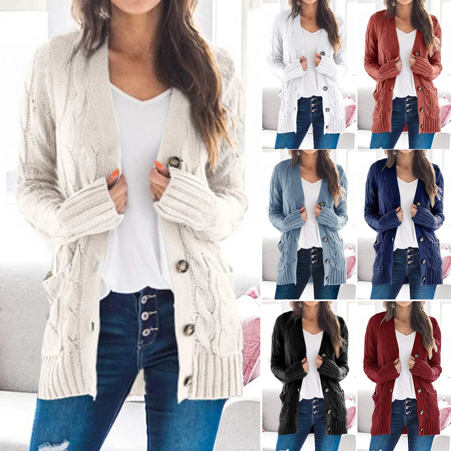 SANWOOD Strick-Cardigan Knopffront - Größe M/L 120–220 g/m²