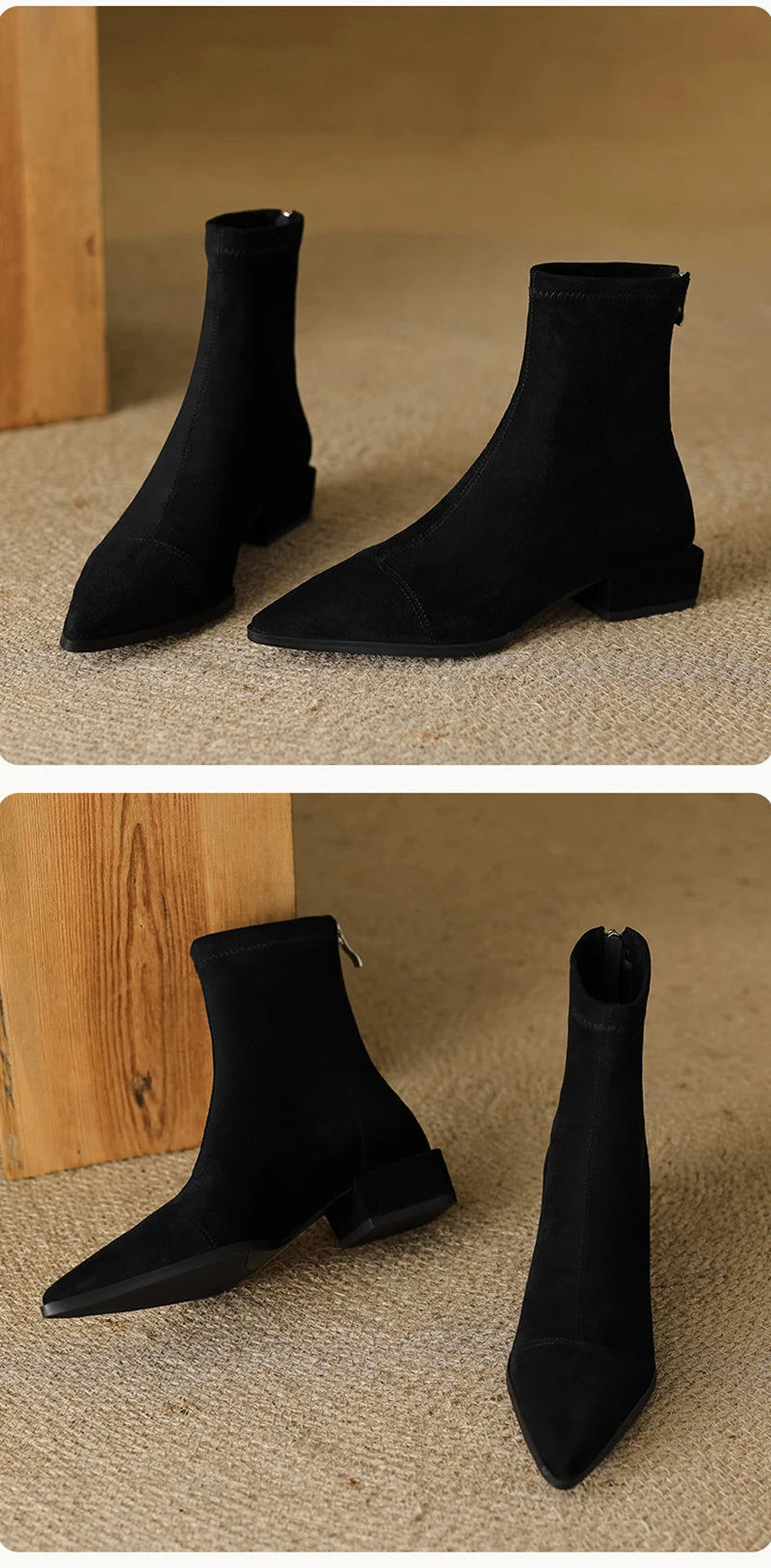 Ghete UETEEY cu talpă întoarsă și vârf ascuțit - Înălțimea tocului 3-5 cm, căptușeală din microfibră, fermoar