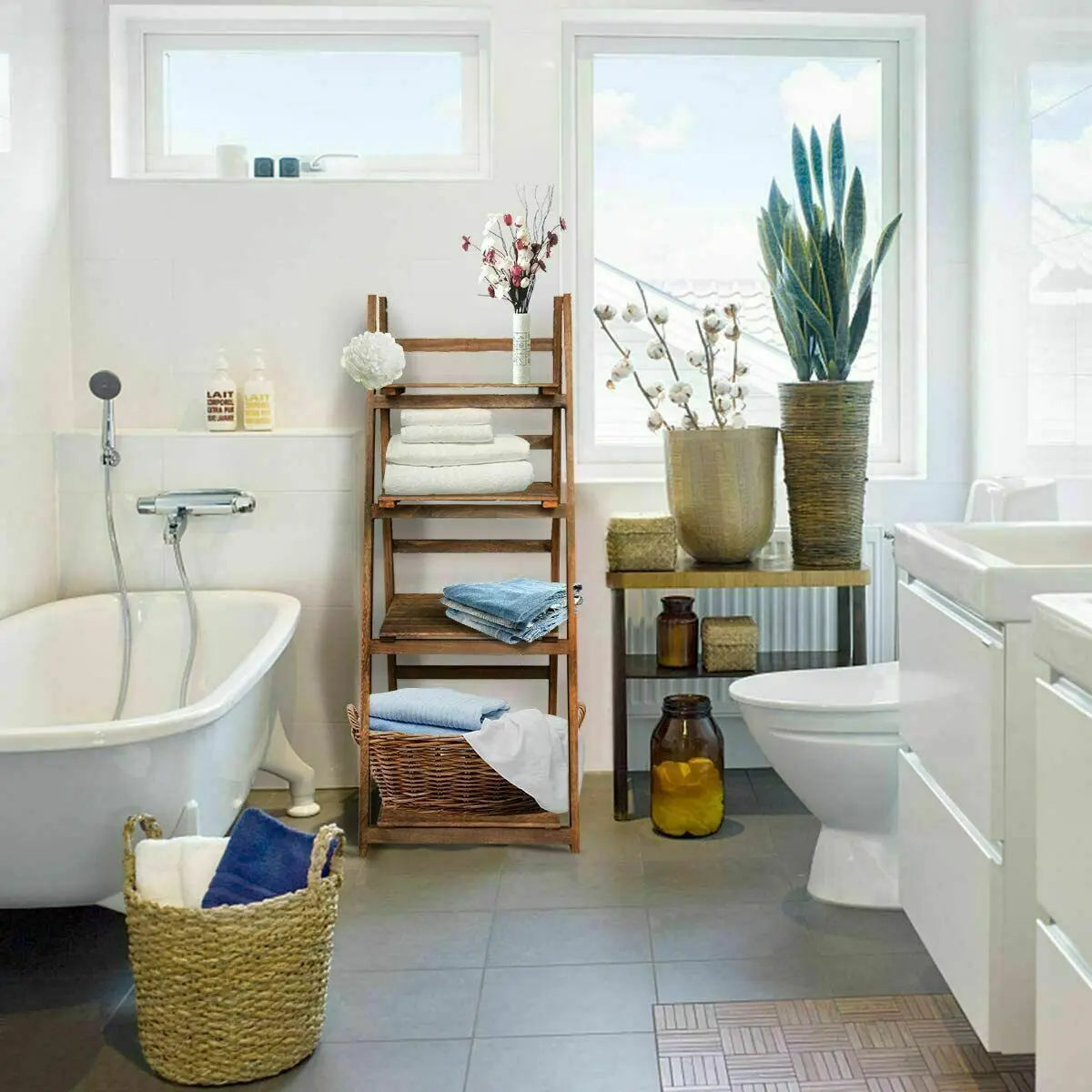 WisforHigh Leiter-Pflanzenständer 4-Stufig, 110 cm, Paulownia-Holz