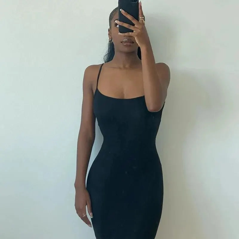Dulzura Women 2025 Summer Party Club Evening Streetwear Bodycon Beach Basic Black Long Dress Wholesale Items For Business D22775