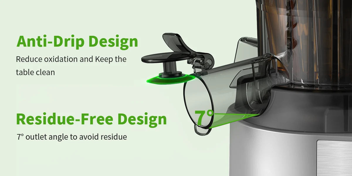 AIRMSEN Slow Cold Press Juicer, large diameter, filterless design, easy to clean, suitable for vegetables and fruits.