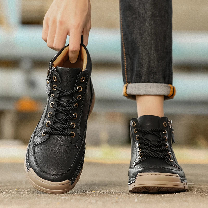 Yeinshaars Travel Casual Leder Stiefeletten Warm - Größe 42, Leichtes Gewicht, Antirutsch-Sohle