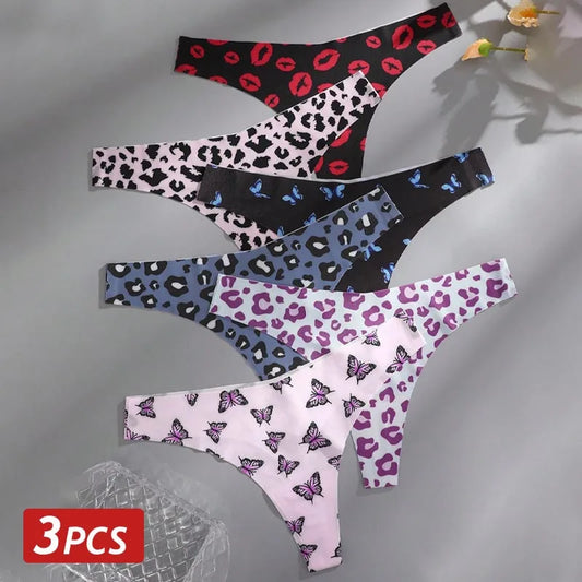 All Of Me Damen-Unterwäsche 2025 - 3er-Set Ice Silk nahtlose Strings Leopard & Schmetterling Print