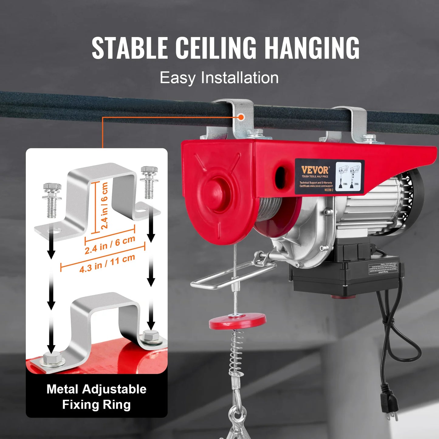 VEVOR 400-1000kg Elektrischer Palan Hebezeug Kabelhaspel Winch für Boot Auto Garage Aufzug mit Wired Remote Control Lifter