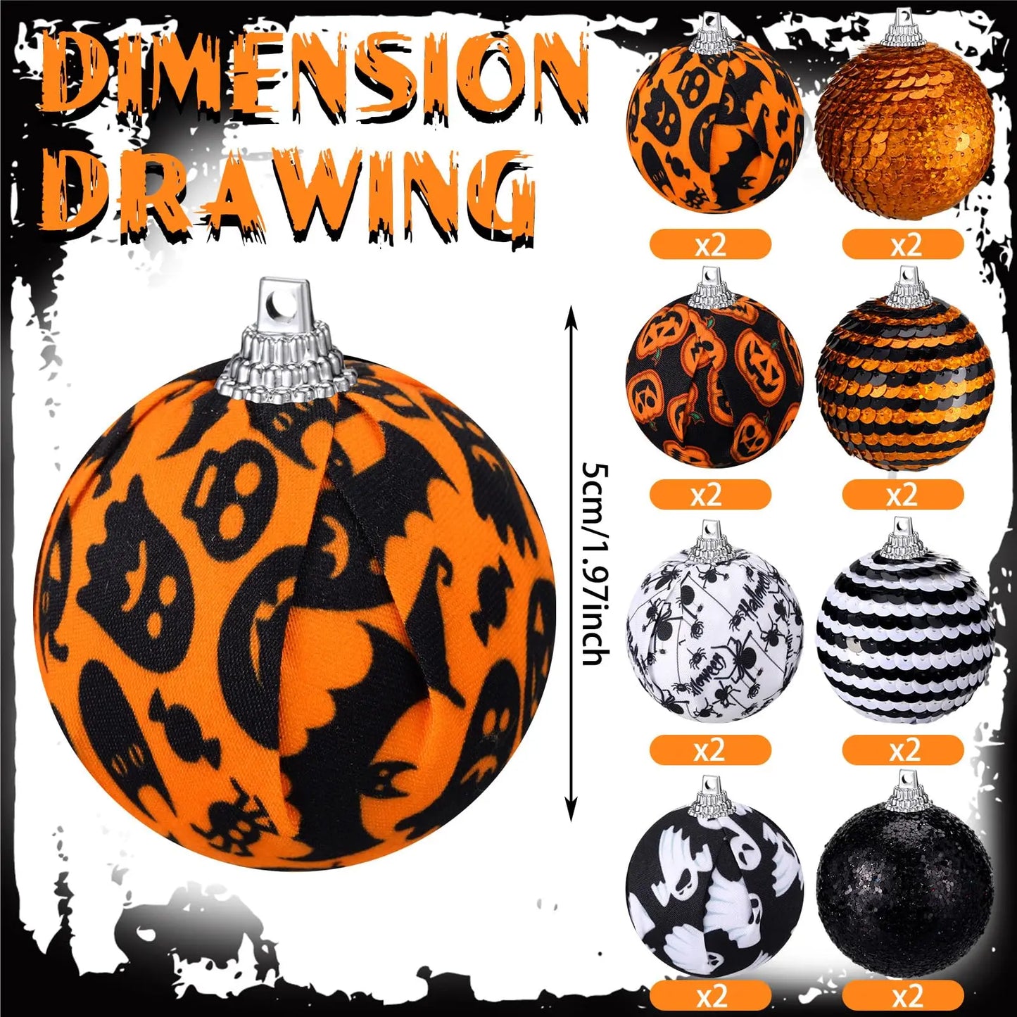 Guangdong Halloween Kugeln Bruchsicher - Inhalt 16 Stk Größe 5 Cm