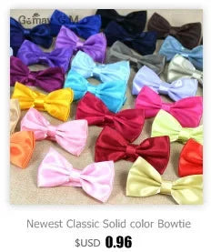 Solid Colors Polyester Adjustable Men's Accessory Set Elegant Pre-Tied Bow Tie Matching Pocket Square & Cufflinks for Wedding