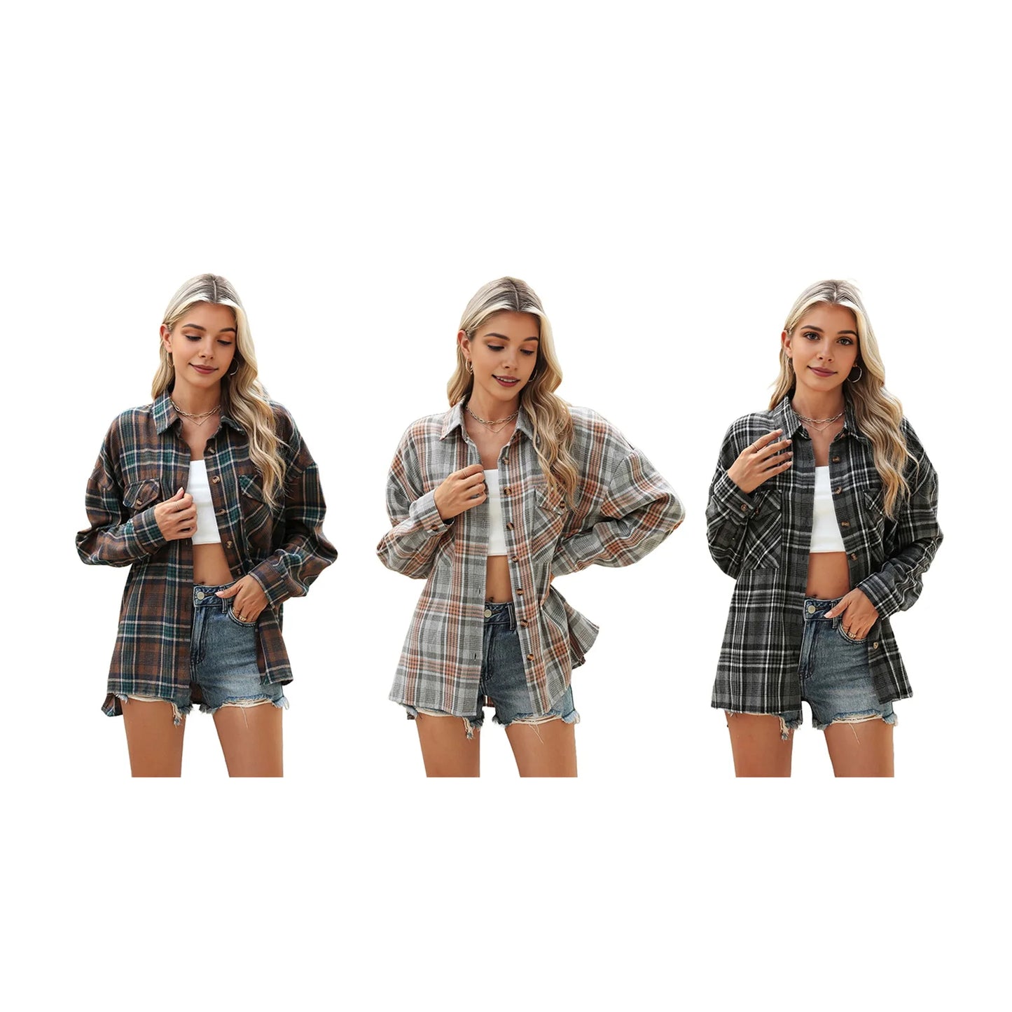 Allegra Bluse Kariert Langarm - Flanell, S-XL, lässig