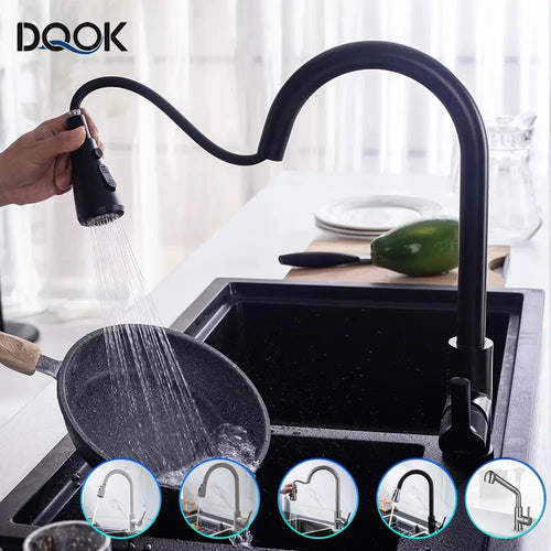 Küche Wasserhahn Schwarz Küche Tippen Pull Out Kitchen Sink Mischbatterie Gebürstet Nickel Stream Sprayer Kopf Chrom Küche Wasserhahn
