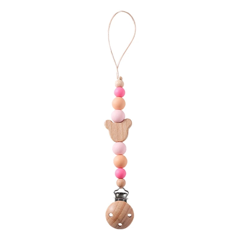 Baby Pacifier Chain Star Customizable Beads Wooden Pacifier Clips BPA Free Handmade Holder Chain Infant Nursing Teether Chain