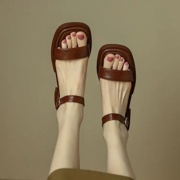 Summer Women Sandals Low Heels Basic Genuine Leather Office Ladies Casual Outdoor Shoes Woman Concise 2023