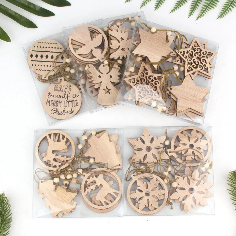 TissyChoice KH-035 Weihnachtsanhänger - 12 Stück Naturholz Ohne-Box