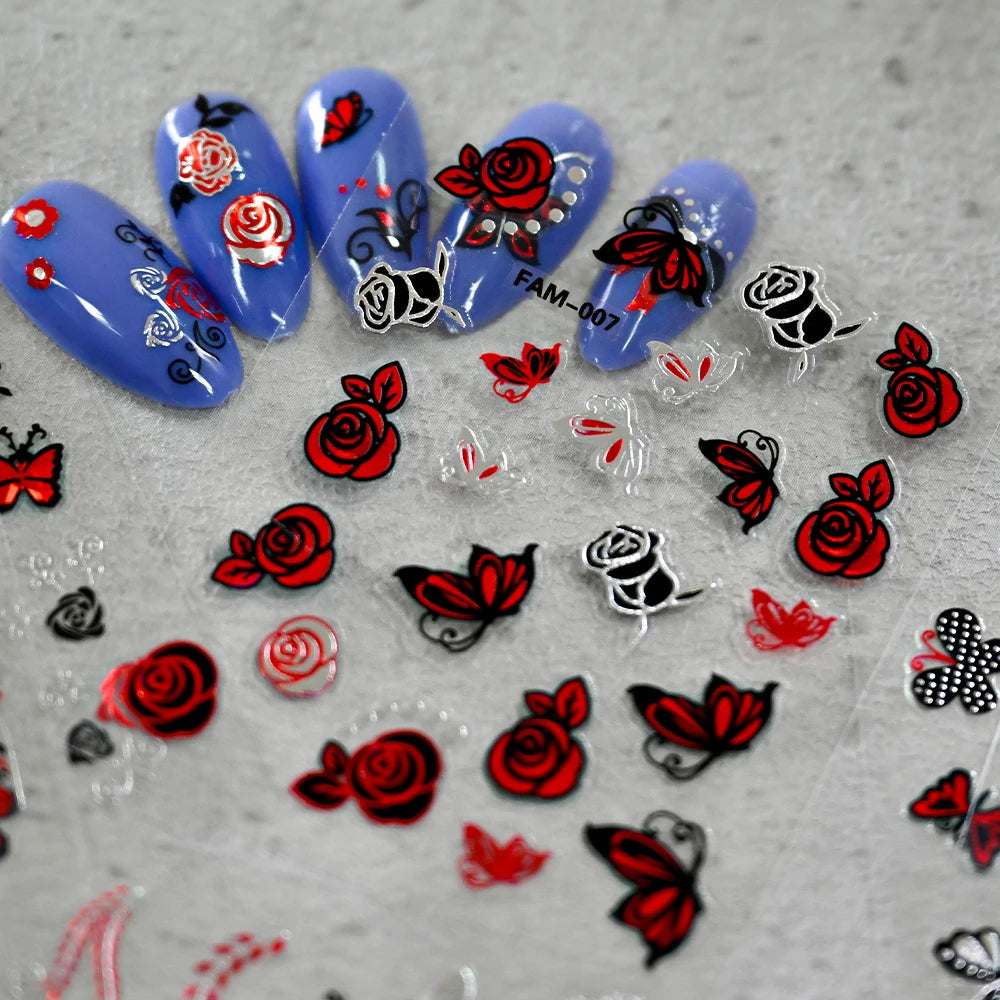 MingLee Nail Art Schmetterling Rose - 30 Stk, Selbstklebend