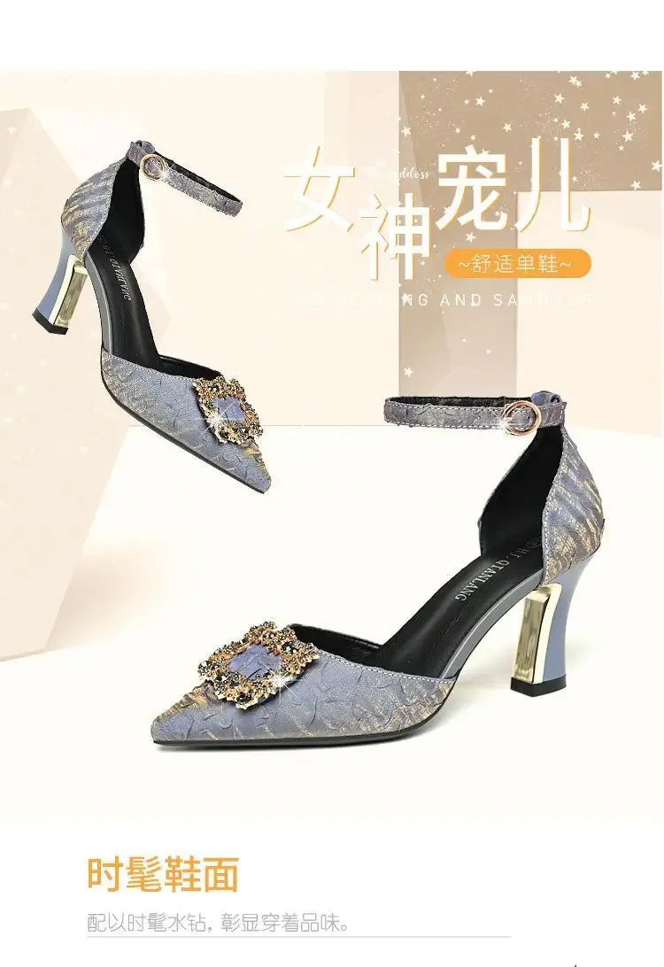 High Heel Schuhe für Frauen 2025 Frühling Neu Bling Schnalle Spitze Zehe Dünne Absätze Damen Schuhe Elegante Kleid Hochzeit Pumps Absatzschuhe