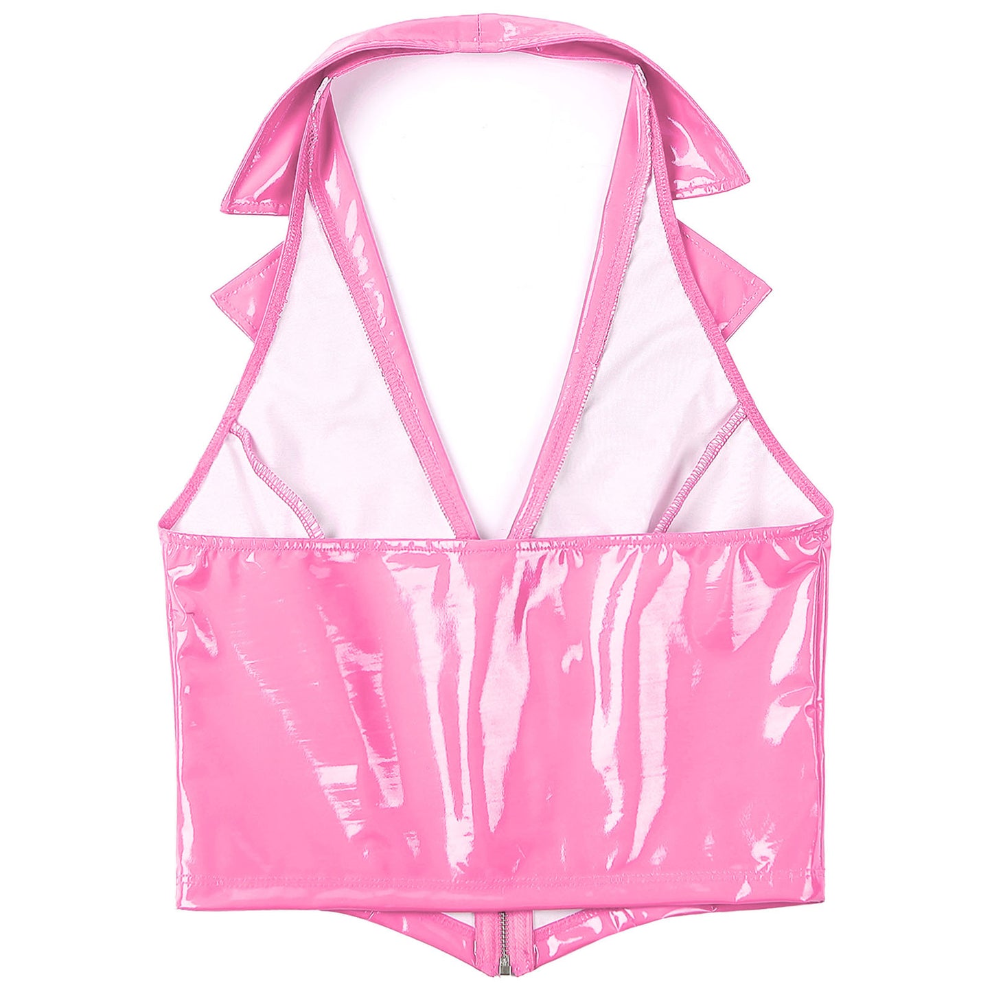 Womens Deep V Neck Front Zipper Latex Vest Tops Glossy Patent Leather Notch Lapel Slim Fit Waistcoat PU Leather Camisole Tops