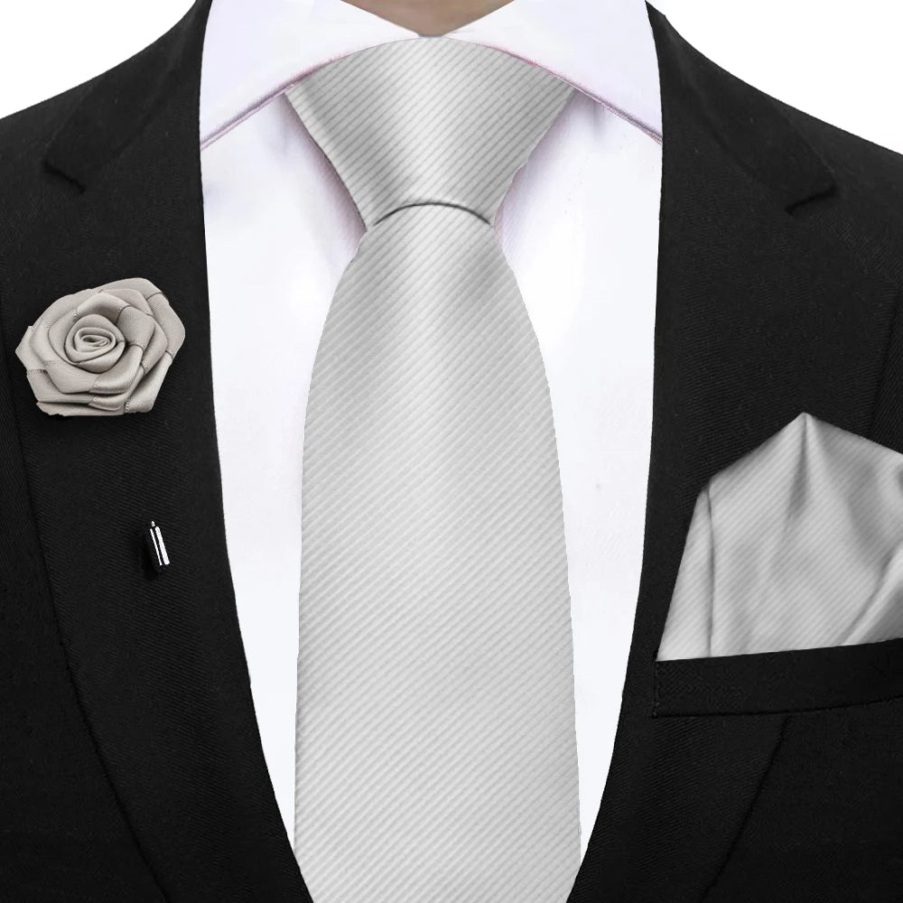 Simplicity Mens Ties Solid NeckTie Pocket Square Floral Brooch Set Men's Wedding Tie Suit Accessories Fit Group Holiday Party