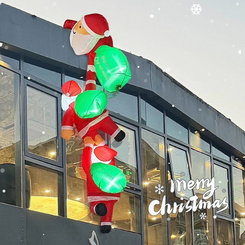 Christmas Inflatable Model,climbing Wall Santa Claus Glowing Inflatable Model, Outdoor Garden Scene Decoration Hanging Ornaments