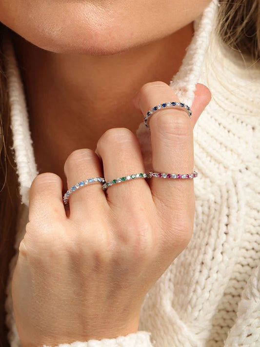 TXD0217 Inel din argint 925 cu zirconiu multicolor - suprapunibil 18 mm