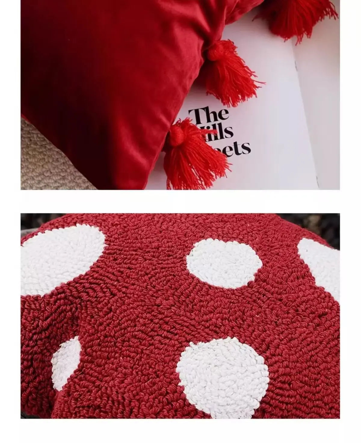 Modern Red Festive Cushion Cover Christmas Party Pillow Cover Decorative Polka Dot Tufted Tassel Velvet Pillowcase Home Decor